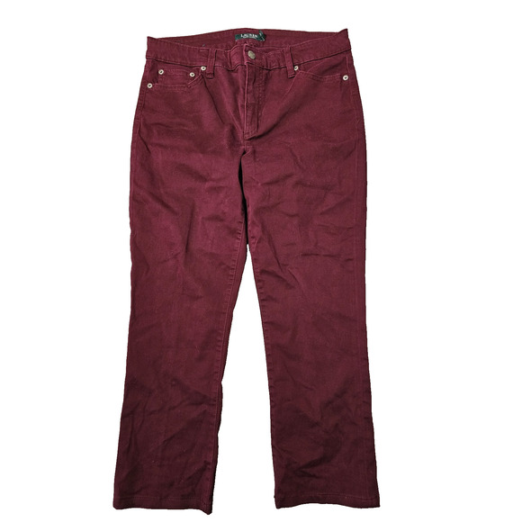 Lauren Ralph Lauren Jeans Womens Straight Burgundy Stretch Cropped Size 10 - Picture 1 of 6